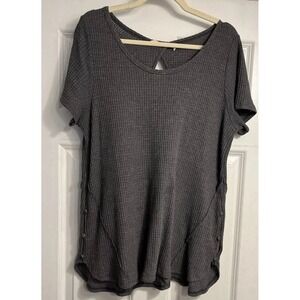 Soft Surroundings Top‎ Womens Large Gray Waffle Knit Button Adjustable Side